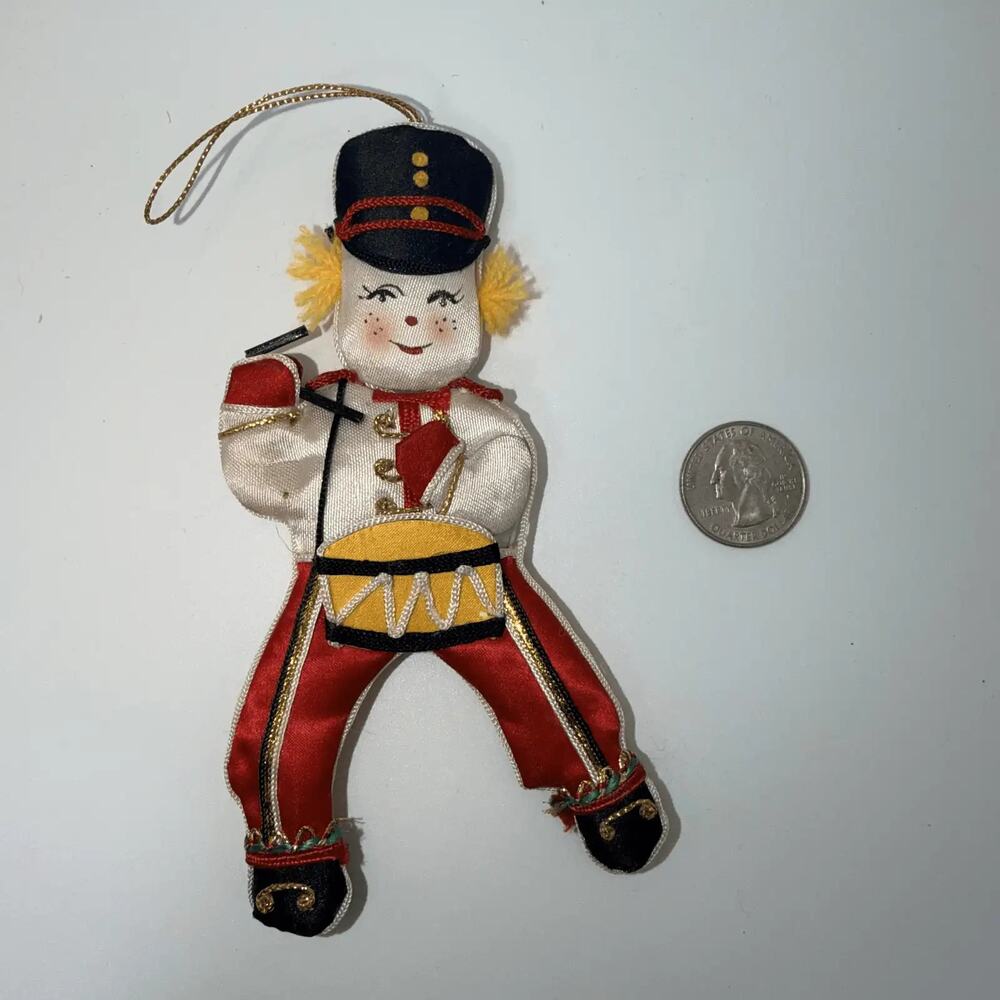 Vtg Drummer Boy Toy Soldier Christmas Tree Ornament‎ Puffy Satin Fabric